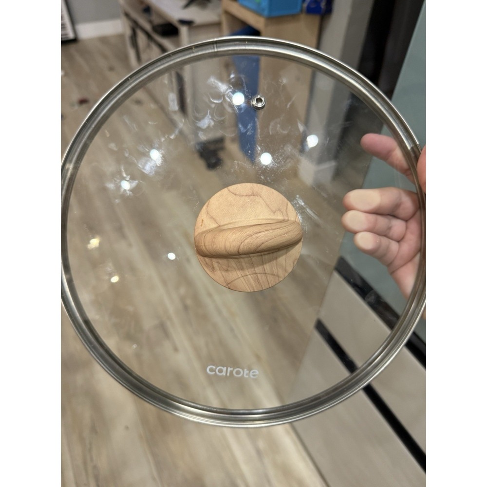 CAROTE Tempered Glass Vented 12" Lid With Wood Handle Stainless Rim Fits 11" Pan